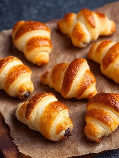 Mini Croissants mit Champagnercreme auf Teller präsentiert
