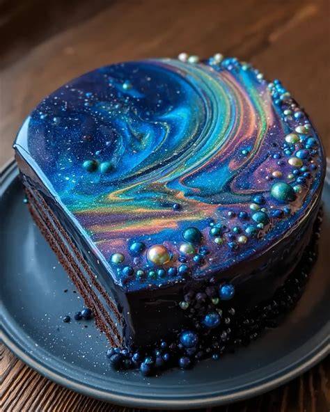Mirror Glaze Kuchen mit Milchstraßen-Muster