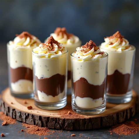 Mon Chéri Mousse im Glas, geschichtete Gläser mit Sahnetupfen und Kirsche