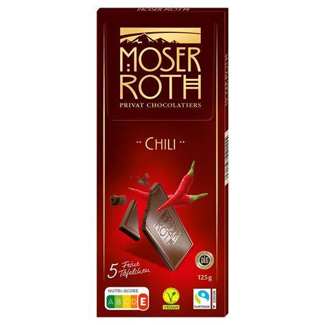 Moser Roth Schokolade Chili - Produktfoto und Tafel