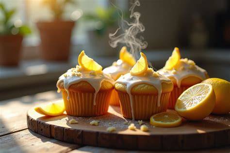 Muffins in Tonblumentöpfen und Papierförmchen gebacken