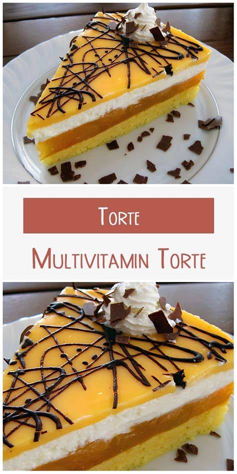 Multivitamin-Torte, angeschnitten, mit Obstdeko
