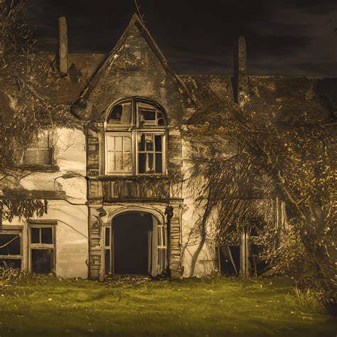 Mysteriöses Herrenhaus bei Nacht mit Blitz und Schatten