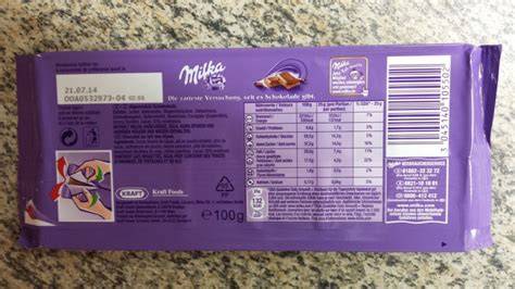Nährwerte und Allergenhinweise auf der Milka Popcorn Verpackung
