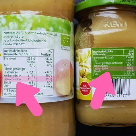 Nährwerttabelle Apfelmus: Fruchtzucker vs. zugesetzter Zucker