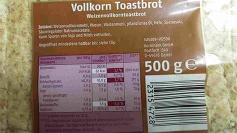 Nährwerttabelle Toastbrot, Vollkorntoast, Vollkornbrot