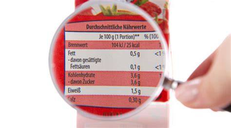 Nährwerttabelle des Aufstrichs mit Markierung von Zucker- und Fettgehalt