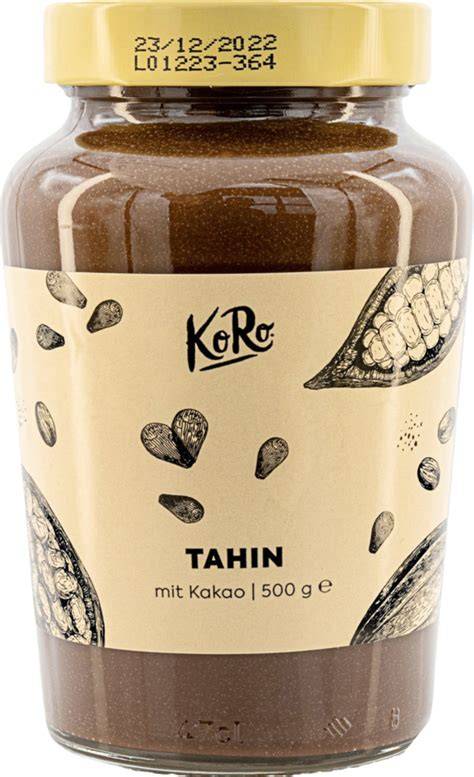 Nährwerttabelle und Etikettendesign von Koro Tahin mit Kakao