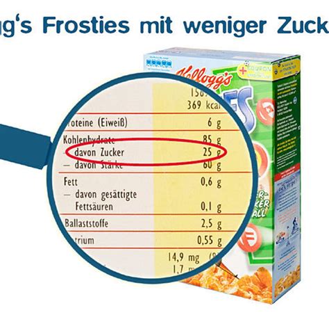 Nährwertvergleich Frosties Original vs. Frosties mit weniger Zucker