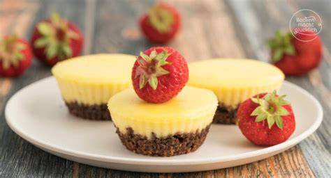 New York Cheesecake Muffins auf einem Teller mit Beeren
