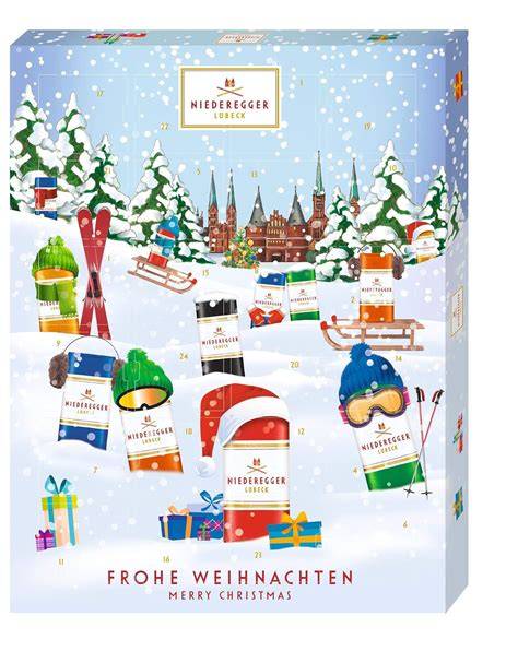 Niederegger Adventskalender im stilvollen Design mit winterlichem Lübecker Motiv