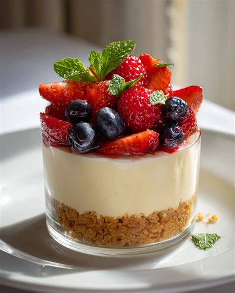 No Bake Cheesecake im Glas mit Beeren