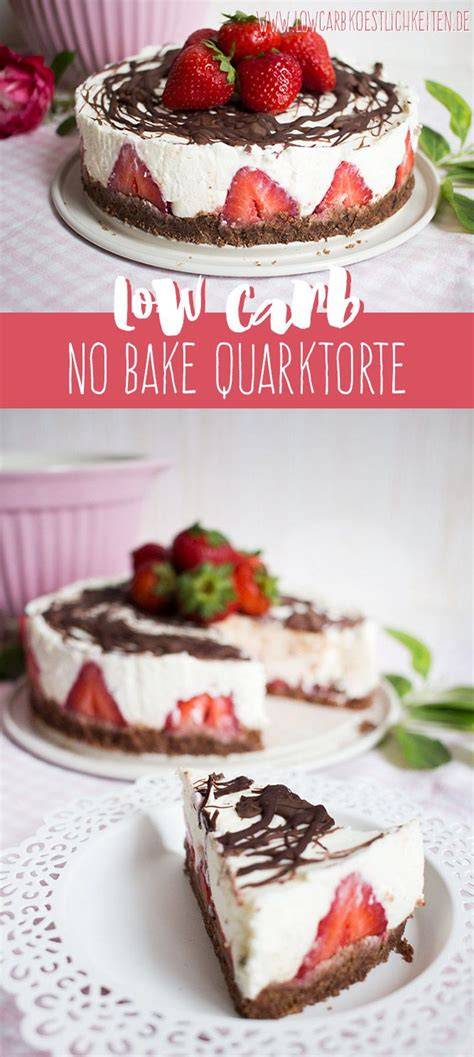 No Bake Kuchen mit Erdbeeren und Quark, Low Carb und vegan
