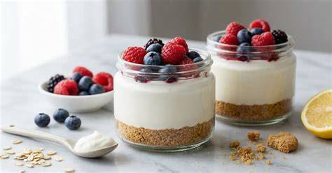 No-Bake Skyr Cheesecake im Glas mit Beeren