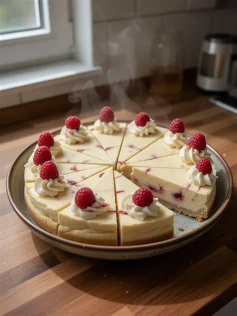 No-Bake weiße Schokolade Käsekuchen mit Himbeeren