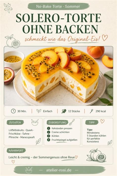 No-bake Solero-Torte: Keksboden, Quark-Sahne-Creme, Pfirsiche und Maracuja-Spiegel