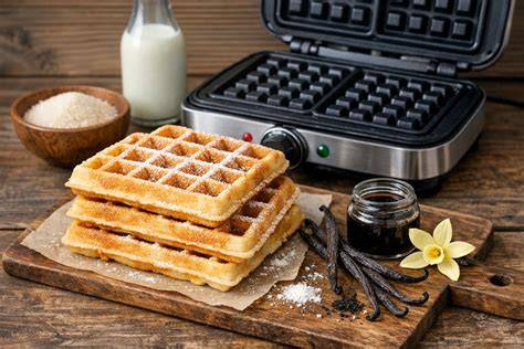 Norwegische Waffeln frisch aus dem Waffeleisen mit klassischen Belägen