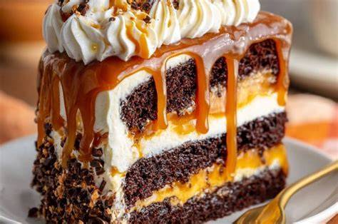 Nougattorte angeschnitten mit saftigen Böden