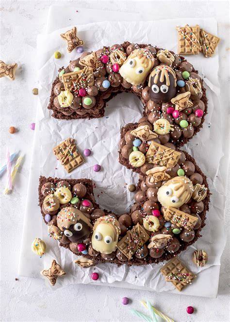 Nutella Number Cake mit Schokotoppings und Himbeeren dekoriert