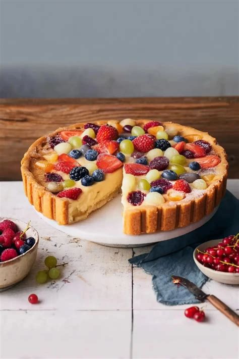 Obstkuchen mit Quark-Öl-Teig belegt mit verschiedenen Früchten
