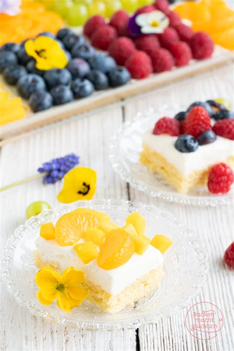 Obstsalat-Kuchen vom Blech: Boden, Joghurtcreme, bunter Obstsalat
