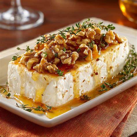 Ofenfertiger Feta mit Walnüssen, Honig und Thymian in der Auflaufform
