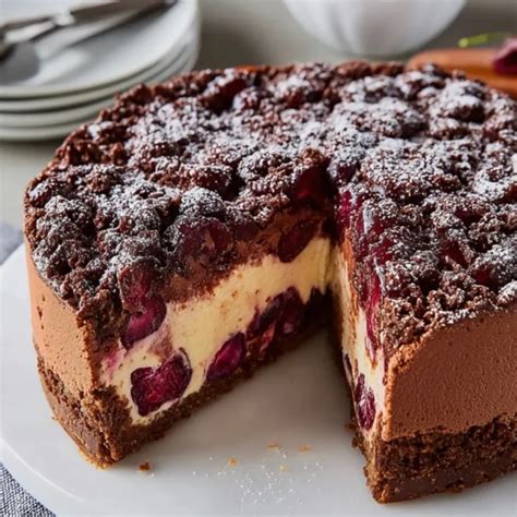 Ofenfrischer Kirsch-Käsekuchen nach dem Backen