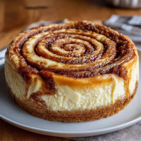 Omas Zimtschnecken Käsekuchen - Serviervorschlag mit Zimtswirl