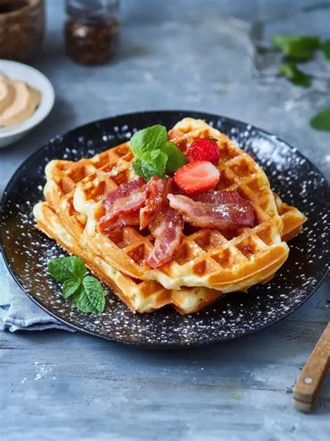 Omelett Waffeln mit knusprigem Bacon