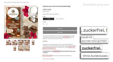 Online Shop Darstellung für zuckerfreie Schokolade
