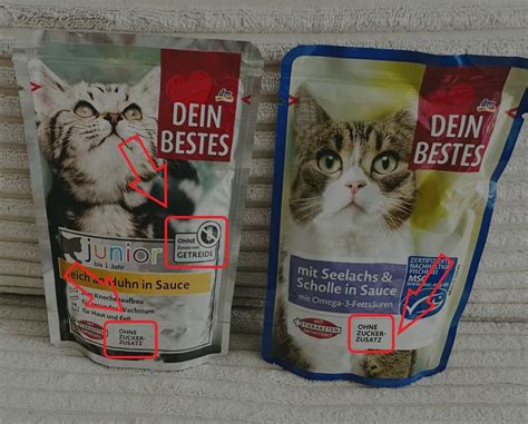 Optische Unterschiede von Katzenfutter mit und ohne Zucker