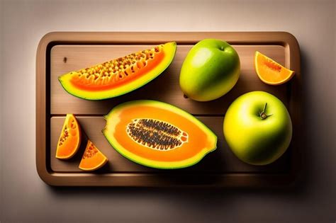 Orangen und Papaya auf Schneidebrett