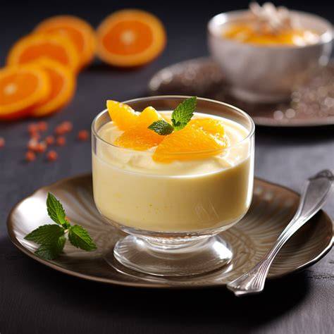 Orangencreme serviert in der ausgehöhlten Orange