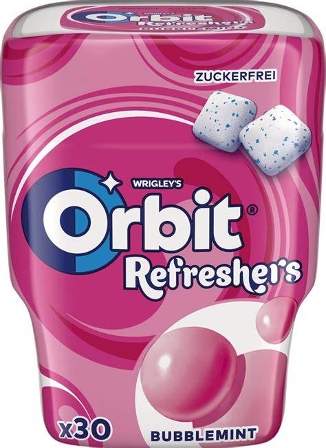 Orbit Bubblemint Verpackung und Kaugummistreifen