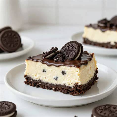 Oreo Cheesecake mit Keksstücken auf der Oberfläche