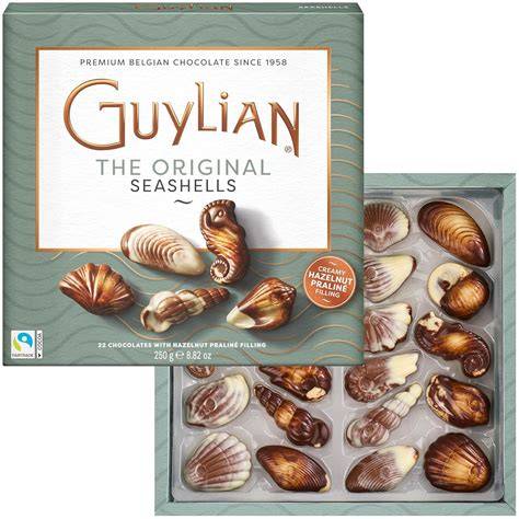 Original belgische Meeresfrüchte-Pralinenformen mit Schokolade und Nougat