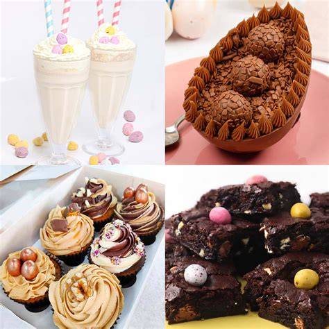 Osterdesserts mit Lindt: Brownies, Muffins, Baiser-Nester und Trifle (Collage)