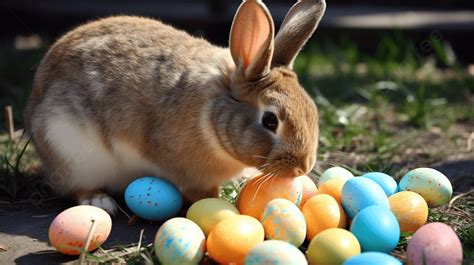 Osterhasen und Osterbrötchen als bunte Mischung auf einem Osterbuffet