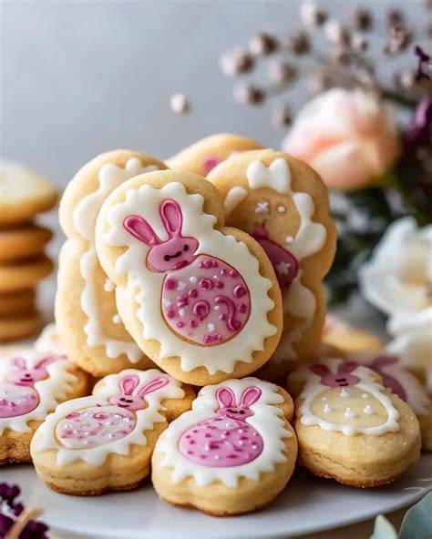 Osterkekse dekoriert mit Marzipan-Eiern und Zuckerguss