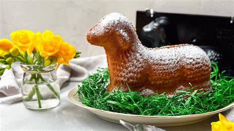 Osterlamm in 3D-Backform, Zutaten und Arbeitsschritte als Infografik