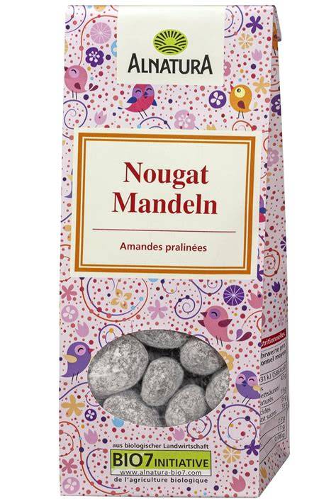 Packung Alnatura Nougat Mandeln mit hervorgehobenen Zutaten