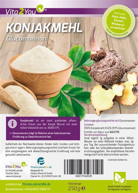 Packung Konjakmehl und getrocknete Konjak-Produkte