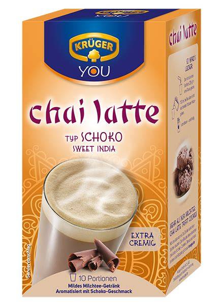 Packung Krüger Chai Latte Schoko und Zubereitung