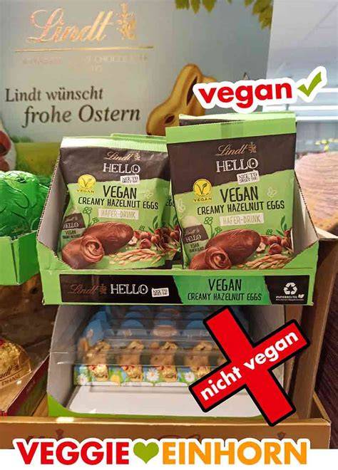 Packung Lindt Hello Vegan Haselnuss mit Haselnüssen und veganen Symbolen
