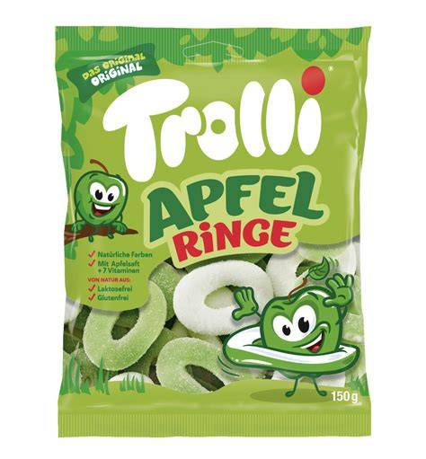 Packung Trolli Apfelringe Fruchtgummi in Zartbitter-Schokolade