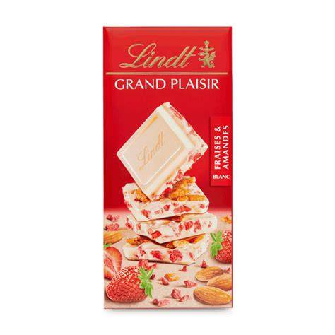 Packungsansicht Lindt Grand Plaisir Erdbeere & Mandel / Vorstellung der Edelbitter-Tafel