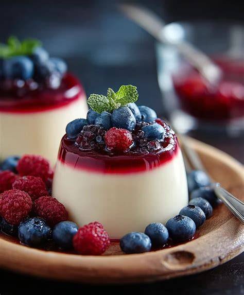 Panna Cotta mit verschiedenen Toppings (Beeren, Schokolade, Karamell)