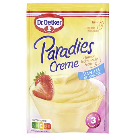 Paradiescreme Vanille Päckchen und aufgeschlagene Creme