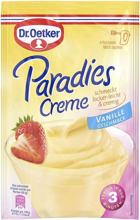 Paradiescreme in Schale mit Vanille- und Schokovariante