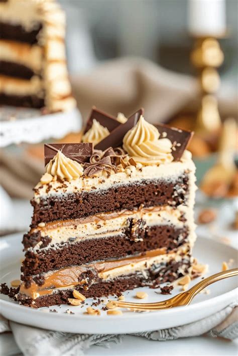 Peanut Butter Chocolate Cake mit dunklem Schokoladendrip und Erdnuss-Dekor